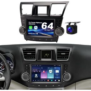 وحدة رأس Android 15 لسيارة Toyota Highlander: ترقية راديو السيارة 4 جيجابايت + 64 جيجابايت CarPlay اللاسلكي وAndroid Auto مع Bluetooth5.4، WiFi 6، GPS، FM/RDS، EQ، SWC، كاميرا احتياطية 1080P (2008-2013) in Kuwait