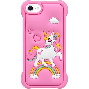 Cute Pink Rainbow Unicorn Case Compatible with iPhone SE 2020/ SE 2022, Kawaii Horse iPhone 6/ 6s/ 7/8 Cases, Funny Animal 3D Cartoon Soft Silicone Full Protection Cover for Girls Kids Women in Saudi Arabia