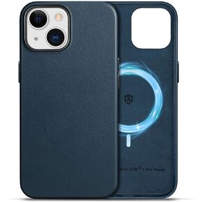 SHIELDON Genuine Leather Case for iPhone 15 Pro Max 6.7", Magnetic Wireless Charging Non-Slip Microfiber Lining Anti-Scratch Shockproof Protective Case Compatible with iPhone 15 Pro Max - Navy Blue in Saudi Arabia