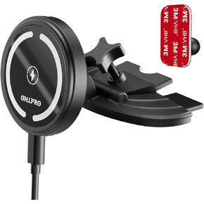 OHLPRO 15W Magsafe Car Mount Charger for iPhone 17, Fast Wireless Charging Magnetic CD Slot Holder with 3M Adhesive Base for Dashboard, Aluminum Shell, Compatible with iPhone 16 15 14 Series, Jetblack in Kuwait