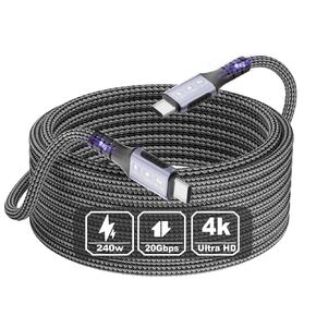 كابل 20FT/6M USB-C إلى USB-C 20 جيجابت في الثانية، شحن سريع 240 وات PD، فيديو 4K@60 هرتز، سلك كابل USB-C طويل مجدول من النايلون لأجهزة MacBook وiPad وiPhone 15/16/17 in Kuwait