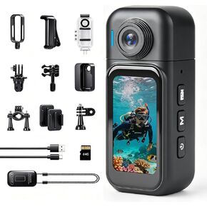 1080P Mini Body Camera - 64GB Action Camera Waterproof POV Cam with Smart Touch Screen & Charging Base Suitable for Vlogging Fitness Biking Skiing Fishing Baseball Motorcycle Pets(Black) in Saudi Arabia