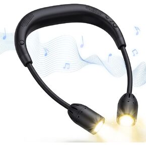 مكبرات صوت للرقبة مع ضوء LED - مكبر صوت لاسلكي بلوتوث 5.3 للرقبة وبطارية 48 ساعة قابلة لإعادة الشحن ومصباح رقبة بدون استخدام اليدين، وقت تشغيل الموسيقى 20 ساعة، 5 أوضاع للقراءة والحرف اليدوية والتخييم والمشي الليلي in Kuwait