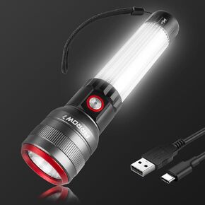 مصابيح فلاش قابلة لإعادة الشحن بقوة 1200 لومن مع إضاءة منطقة الجسم، مصباح يدوي LED ساطع مع وظيفة الذاكرة، ضوء فلاش قابل للتكبير مع شحن USB-C للتخييم وانقطاع الطاقة والطوارئ in Kuwait