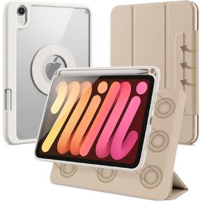 Case for iPad mini 7 A17 Pro, iPad mini 7/6 Gen. 8.3" 2024/2021, Removable and Detachable Magnetic Cover with Pencil Holder, Vertical Adjustable Stand, Tri-Fold Multi-Angle, Oat Coffee+White in Saudi Arabia