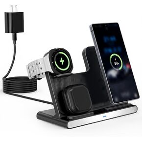 محطة شحن لاسلكية Samsung S25، شاحن لاسلكي 3 في 1 لهاتف Samsung Galaxy S25 Ultra/S24/S23/Z Fold/Flip 7/6/5، لساعة Galaxy Watch 8/7/6/5/Pro، براعم، محطة شحن لهاتف iPhone 17/16/15 مع محول in Kuwait