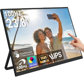شاشة لمس محمولة كبيرة مقاس 23.8 بوصة من QQU، 1080P 100 هرتز FHD 100% sRGB USB-C HDMI مكبرات صوت للشاشة الثانية للألعاب المنزلية مع حامل 120 درجة وشاشة سفر VESA لأجهزة الكمبيوتر المحمول وأجهزة MacBook والكمبيوتر الشخصي والهاتف والكمبيوتر اللوحي والمحول in Kuwait
