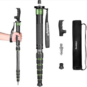 Manbily Camera Monopod Carbon Fiber Portable Compact Lightweight Travel Monopod with Carrying Bag Walking Stick Handle, Monopod for DSLR Canon Nikon Sony Camera Video Camcorder (Black&Green) in Saudi Arabia