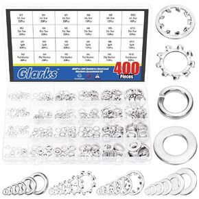 Glarks 400pcs#6#8#10 1/4 "5/16" 3/8 "غسالة النجوم الخارجية والداخلية وغسالة القفل المقسم مع مجموعة غسالات مسطحة ، 304 نجوم من الفولاذ المقاوم للصدأ وغسالات منقسم in Kuwait