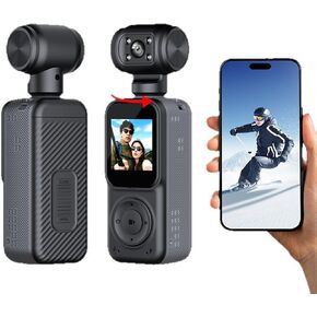 EBTOOLS Handheld Action Camera, 4K Dual Lens WiFi Ultra Wide Angle 130 Degrees with 270 Rotation Lens Loop Recording, for Outdoor Sports Cycling Surfing Camping in Kuwait