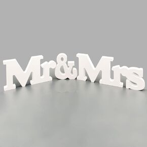 لافتة زفاف Mr & Mrs لدعائم صور تزيين الطاولة، طاولة الحفلات، العشاء العلوي، ديكورات الزفاف الريفية (أبيض) in Kuwait