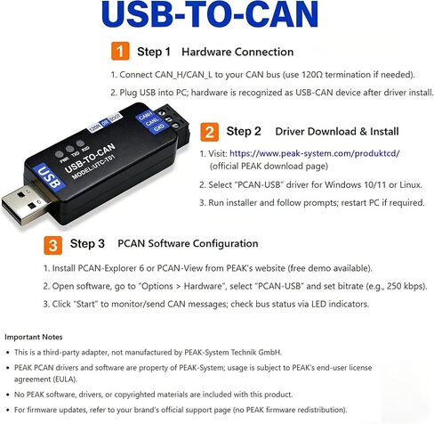 USB to CAN Bus Converter with Preloaded PCAN Firmware - Ideal for Automotive & Industrial Robotics Applications in Kuwait