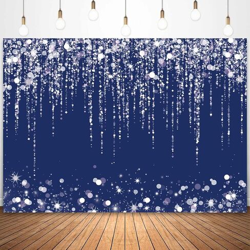 Sensfun Navy Blue White Silver Glitter Backdrop Wedding Birthday Party Decorations Graduation Prom Shiny Bokeh Confetti Photography Background Bridal Shower Backdrops Portrait Photo Booth Props 7x5ft in Kuwait