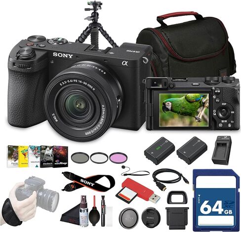 Sony a6700 Mirrorless Vlogger Camera with 16-50mm II Lens + 64GB Memory Card + NP-FZ100 Battery + Photo Software + Filter Kit + Charger + Case + Flexible Tripod + More in Kuwait