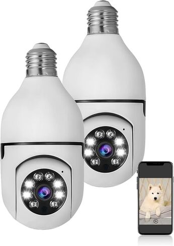 2PACK E27 Light Bulb Camera 1080P WiFi Security Camera (2.4G Only) 360 Degree Panoramic IP Camera Wireless Home Surveillance Cam with Night Vision, 2-Way Audio, Motion Detection Alarm in Kuwait