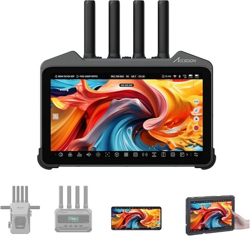 Accsoon CineView M7H Pro 4K60 Wireless Video HDMI Transmitter Receiver&Camera Monitor 7inch, 1200FT 60ms Latency with Camera Control 3D Luts, 4 Devices Monitoring, Pair CineView Master 4K/SE 4K/HE/SE in Kuwait