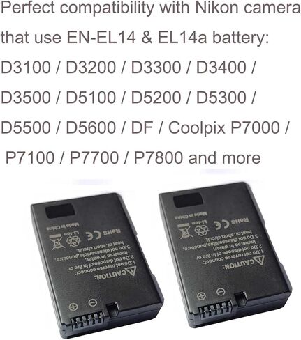 AOLIKES 2X استبدال بطارية لنيكون MH-24 EN-EL14 A D3100 D3200 D3300 D3400 D3500 D5100 D5200 D5300 D5500 D5600 DF Coolpix P7000 P7100 P7700 P7800 كاميرا in Kuwait