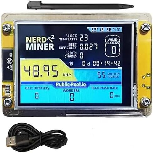 Bitcoins Miner USB Miner NerdMiner V3 ESP32 Hashrate 54K/S 2.8 بوصة شاشة ذكية تشفير Solo Lottery Miner Solo آلة تعدين Cryptocurrency Miner DIY Miner in Kuwait