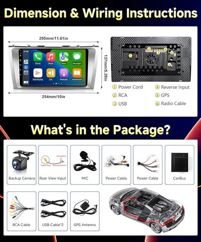 ستيريو سيارة VQU 8 Core لسيارة Toyota Camry 2006 2007 2008 2009 2010 2011 Carplay Android Auto Radio، شاشة لمس 9 بوصات Android 13 لسيارة Toyota Camry مع كاميرا احتياطية GPS FM RDS DPS BT5.1 WiFi SWC in Kuwait