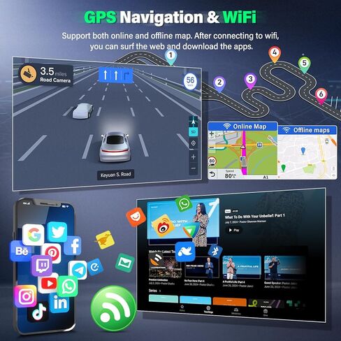 Wireless Carplay Radio for Jeep Wrangler 2011-2014 Stereo, 10.1'' Touch Screen for Wrangler Head Unit with Bluetooth, Wireless Android Auto, GPS, WiFi, FM, SWC, Mic, Backup Cam in Kuwait