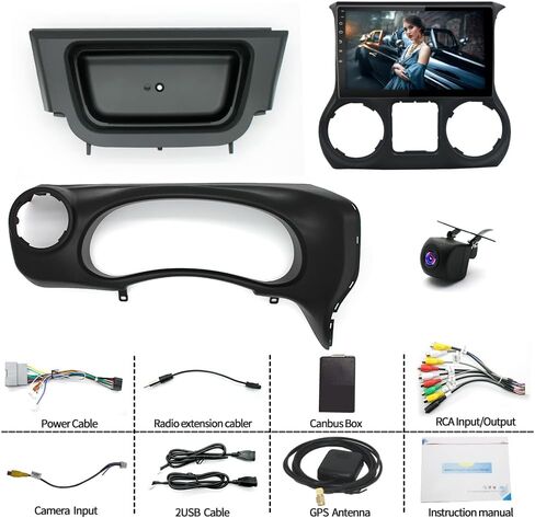 Wireless Carplay Radio for Jeep Wrangler 2011-2014 Stereo, 10.1'' Touch Screen for Wrangler Head Unit with Bluetooth, Wireless Android Auto, GPS, WiFi, FM, SWC, Mic, Backup Cam in Kuwait