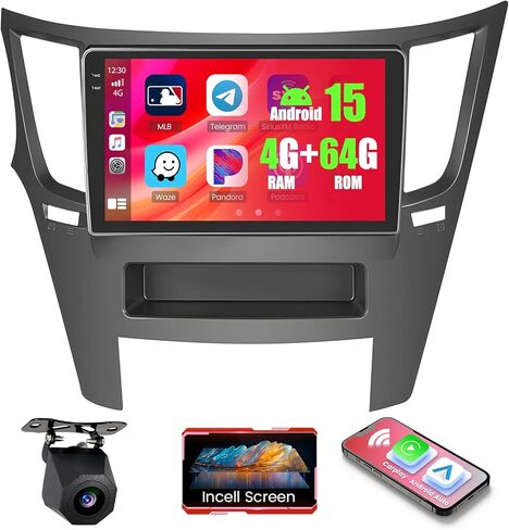 4+64GB Android 15 Car Radio for Subaru Legacy Outback 2010-2016 Wireless Carplay Android Auto, 9" 1280 * 720P in-Cell Touch Screen Car Stereo WiFi Bluetooth GPS FM/RDS EQ Backup Camera MIC in Kuwait