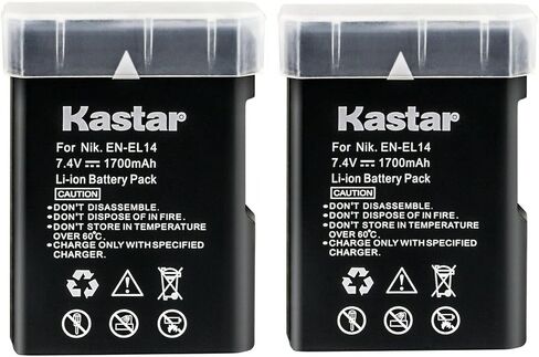 Kastar 2-Pack EN-EL14 بطارية بديلة لبطارية Nikon EN-EL14a، EN-EL14b، EN-EL14c، EN-EL14، بطارية Nikon 27126، شاحن Nikon MH-24a، MH-24 in Kuwait