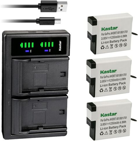 Kastar 2-Pack Battery and LTD2 USB Charger Replacement for GoPro AABAT-001, Hero, HERO5 Hero 5, AHDBT-501, AHBBP-501, HERO6 Hero 6, AHDBT-601, AHBBP-601, HERO7 Hero 7, AHDBT-701, AHBBP-701 Battery in Kuwait