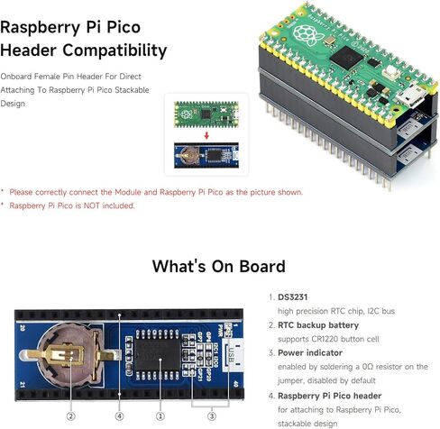 وحدة Waveshare Precision RTC، متوافقة مع Raspberry Pi Pico، وحدة الساعة في الوقت الحقيقي مع شريحة DS3231، واجهة I2C، تصميم قابل للتكديس، إنذار مزدوج قابل للبرمجة in Kuwait