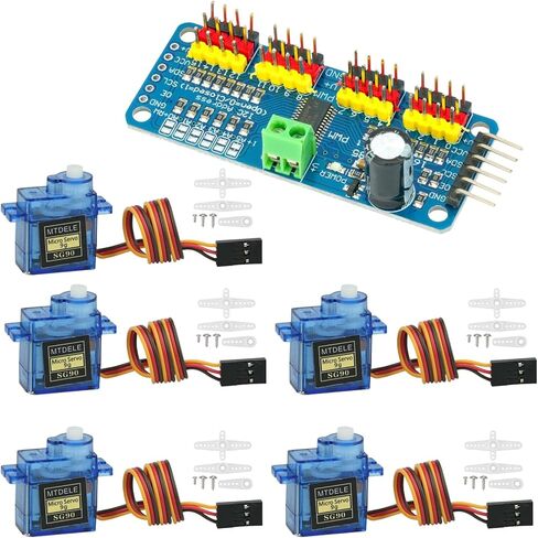 5 قطعة SG90 9g محرك معزز + PCA9685 IIC 12 بت 16 قناة PWM وحدة تحكم المحرك المؤازر عدة in Kuwait