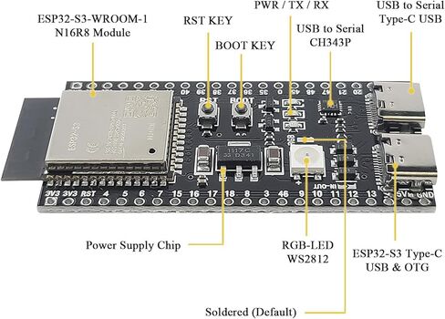 12 قطعة لوحة تطوير esp32 devkit s3 مع وحدة WiFi bt - esp32-s3-wroom-1 n16r8 mcu، 44pin 8m psram وكابل Type-c لمشاريع iot in Kuwait