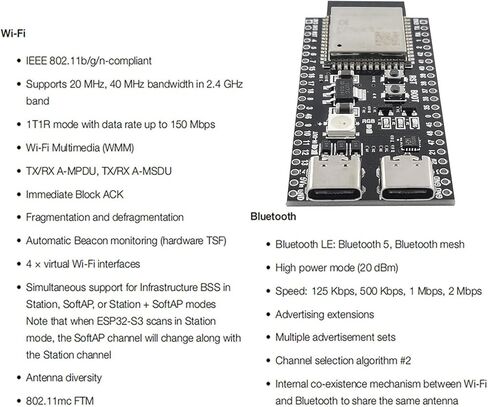 12 قطعة لوحة تطوير esp32 devkit s3 مع وحدة WiFi bt - esp32-s3-wroom-1 n16r8 mcu، 44pin 8m psram وكابل Type-c لمشاريع iot in Kuwait