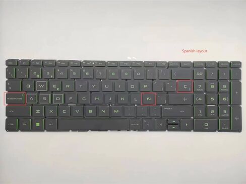 Laptop Replacement Spanish Layout Keyboard for HP Pavilion Gaming 15-cx 15-dk 15-ec 17-cd 15-DA 15-DB 15-DR 15-DW 15-DU 15-DY 15-EF 15-GW 15-CR 250 G7 255 G7 15S-DU 15s-DY 15s-EQ 15s-FQ Green Backlit in Kuwait