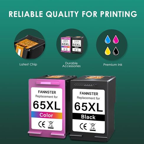 خراطيش حبر 65XL بديلة لحبر HP Ink 65 XL لطابعات HP65 5055 5000 5052 5010 5070 5014 3755 3700 3772 2600 3752 2652 2655 2622 2640 (أسود ثلاثي الألوان، حزمة كومبو) in Kuwait