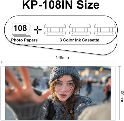 متوافق مع حبر وورق Canon Selphy CP1500 CP1300، 4x6 بوصة KP-108IN KP108 لـ Selphy CP1500 CP1300 CP1200 CP1000 CP910 CP900 CP810، 100 مم × 148 مم (3 حبر + 108 ورقة صور) in Kuwait