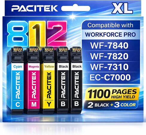 استبدال خرطوشة الحبر المعاد تصنيعها لخراطيش الحبر Epson 812XL كومبو حزمة عالية الإنتاجية للطابعة Workforce Pro WF-7840 WF-7820 WF-7310 EC-C7000 أحدث شريحة (5 عبوات) in Kuwait