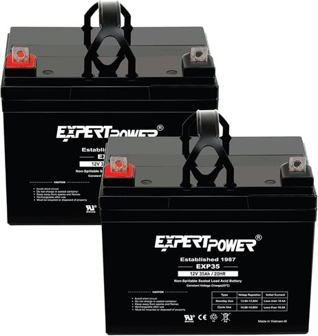 ExpertPower 2 حزمة EXP35 AGM بطارية 12V 35Ah - بطارية حمض الرصاص المختومة 12 فولت لركوب جزازة العشب وتخزين الطاقة الشمسية والكراسي المتحركة وبطاريات سكوتر التنقل القابلة لإعادة الشحن in Kuwait
