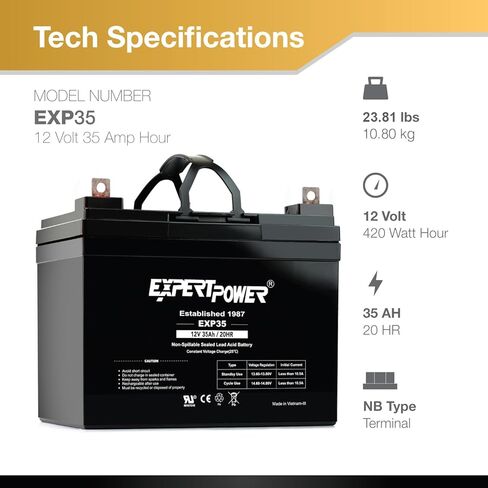 ExpertPower 2 حزمة EXP35 AGM بطارية 12V 35Ah - بطارية حمض الرصاص المختومة 12 فولت لركوب جزازة العشب وتخزين الطاقة الشمسية والكراسي المتحركة وبطاريات سكوتر التنقل القابلة لإعادة الشحن in Kuwait