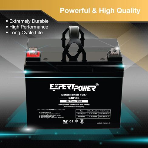 ExpertPower 2 حزمة EXP35 AGM بطارية 12V 35Ah - بطارية حمض الرصاص المختومة 12 فولت لركوب جزازة العشب وتخزين الطاقة الشمسية والكراسي المتحركة وبطاريات سكوتر التنقل القابلة لإعادة الشحن in Kuwait