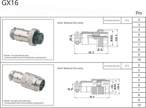 6.56 قدم GX16 8 دبوس كابل أنثى مزدوج، GX16 8 دبابيس أنثى إلى أنثى رأس الطيران سلك موصل كهربائي لوحة جبل محول معدني دائري للسفن 5A 125V 22AWG (2 متر) in Kuwait