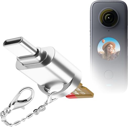 BoxWave Adapter Compatible with Insta360 ONE X2 - Micro SD Card miniReader, USB Type-C OTG Reader USB3.0 Adapter Keychain - Metallic Silver in Kuwait