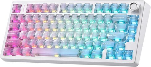 N75 V2 Pink Mechanical Keyboard,75% Layout with Knob,2.4GHz/BT/Wired Tri-Mode Wireless Keyboard, Clear Keycaps Gasket Hot Swappable Gaming Keyboard,Linear Switches, RGB Backlit for Win & Mac in Saudi Arabia