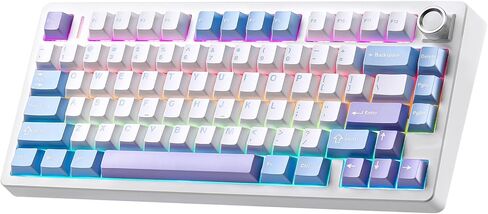 N75 V2 Pink Mechanical Keyboard,75% Layout with Knob,2.4GHz/BT/Wired Tri-Mode Wireless Keyboard, Clear Keycaps Gasket Hot Swappable Gaming Keyboard,Linear Switches, RGB Backlit for Win & Mac in Saudi Arabia