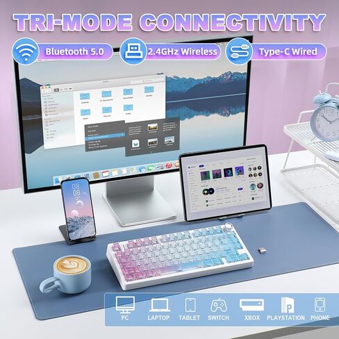 N75 V2 Pink Mechanical Keyboard,75% Layout with Knob,2.4GHz/BT/Wired Tri-Mode Wireless Keyboard, Clear Keycaps Gasket Hot Swappable Gaming Keyboard,Linear Switches, RGB Backlit for Win & Mac in Saudi Arabia