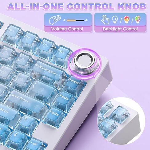 N75 V2 Pink Mechanical Keyboard,75% Layout with Knob,2.4GHz/BT/Wired Tri-Mode Wireless Keyboard, Clear Keycaps Gasket Hot Swappable Gaming Keyboard,Linear Switches, RGB Backlit for Win & Mac in Saudi Arabia