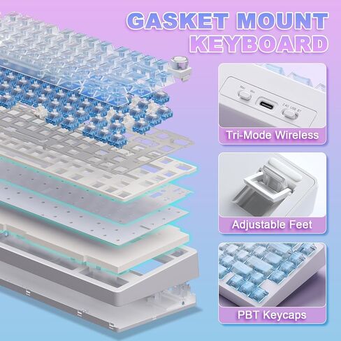 N75 V2 Pink Mechanical Keyboard,75% Layout with Knob,2.4GHz/BT/Wired Tri-Mode Wireless Keyboard, Clear Keycaps Gasket Hot Swappable Gaming Keyboard,Linear Switches, RGB Backlit for Win & Mac in Saudi Arabia