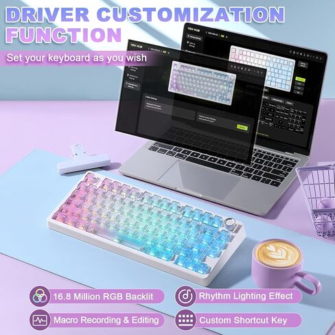 N75 V2 Pink Mechanical Keyboard,75% Layout with Knob,2.4GHz/BT/Wired Tri-Mode Wireless Keyboard, Clear Keycaps Gasket Hot Swappable Gaming Keyboard,Linear Switches, RGB Backlit for Win & Mac in Saudi Arabia