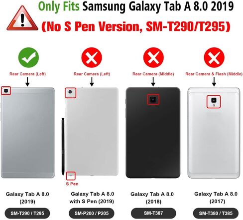 حافظة Fintie Folio لهاتف Samsung Galaxy Tab A 8.0 2019 بدون طراز S Pen (SM-T290 Wi-Fi، SM-T295 LTE)، [حماية الزوايا] غطاء حامل من الجلد النباتي الفاخر، أسود in Kuwait