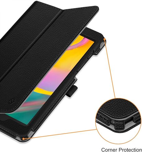 حافظة Fintie Folio لهاتف Samsung Galaxy Tab A 8.0 2019 بدون طراز S Pen (SM-T290 Wi-Fi، SM-T295 LTE)، [حماية الزوايا] غطاء حامل من الجلد النباتي الفاخر، أسود in Kuwait