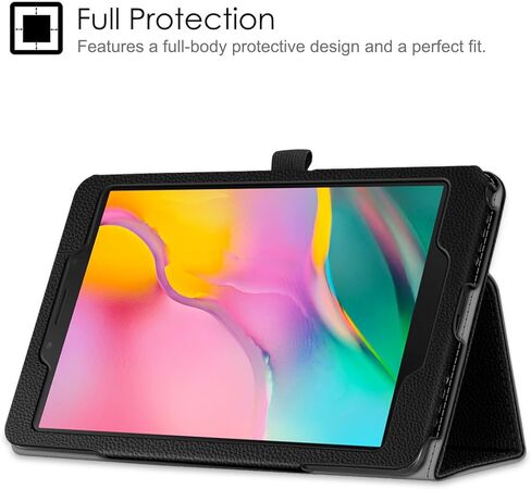 حافظة Fintie Folio لهاتف Samsung Galaxy Tab A 8.0 2019 بدون طراز S Pen (SM-T290 Wi-Fi، SM-T295 LTE)، [حماية الزوايا] غطاء حامل من الجلد النباتي الفاخر، أسود in Kuwait
